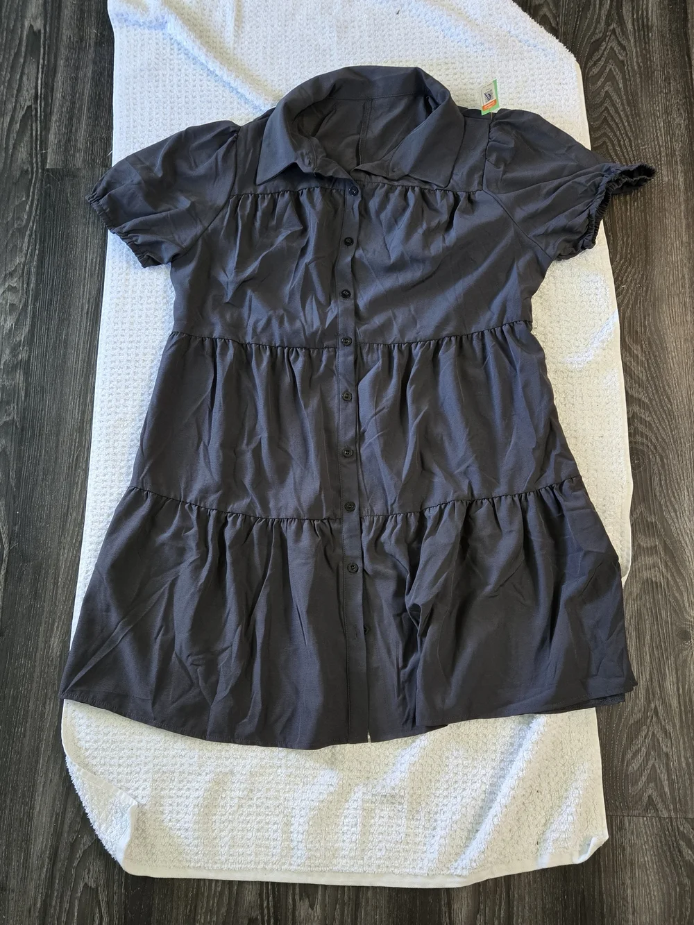 SHEIN Charcole Short Sleeve Tiered Button-dress
